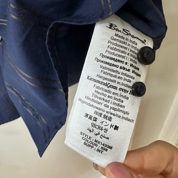 Ben Sherman Navy with Bronze Stripes Button Up Dress Shirt, Size Extra Large - Picture 6 of 6